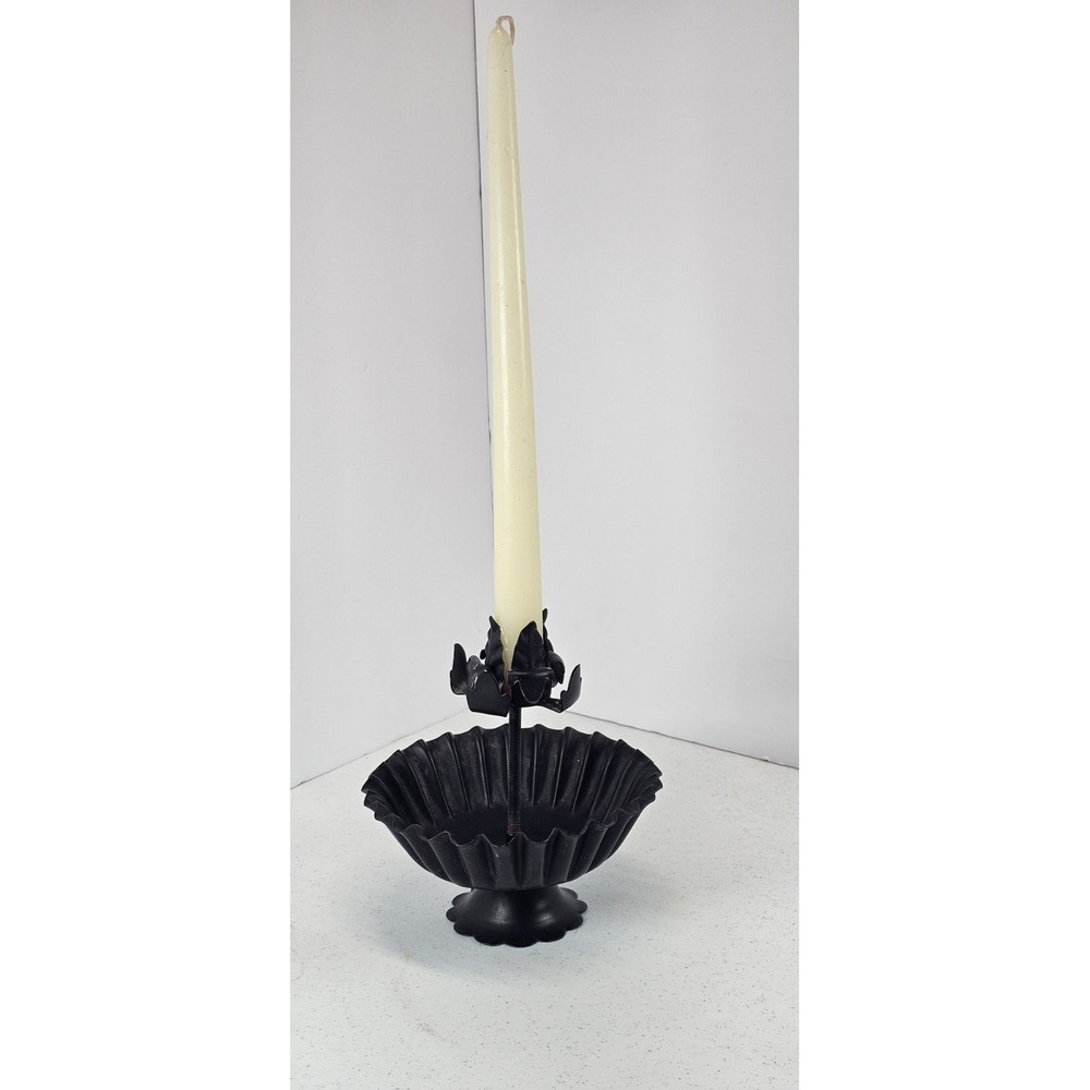 Vintage Black Metal Toleware Chamberstick Candle‎ Holder Primitive Decor Rustic